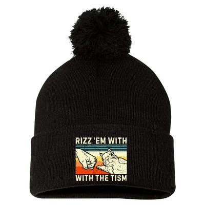 Rizz Em With The Tism Rizzler Joke Meme Rizzling Squirrel Pom Pom 12in Knit Beanie