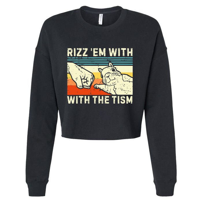 Rizz Em With The Tism Rizzler Joke Meme Rizzling Squirrel Cropped Pullover Crew