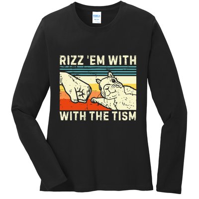 Rizz Em With The Tism Rizzler Joke Meme Rizzling Squirrel Ladies Long Sleeve Shirt
