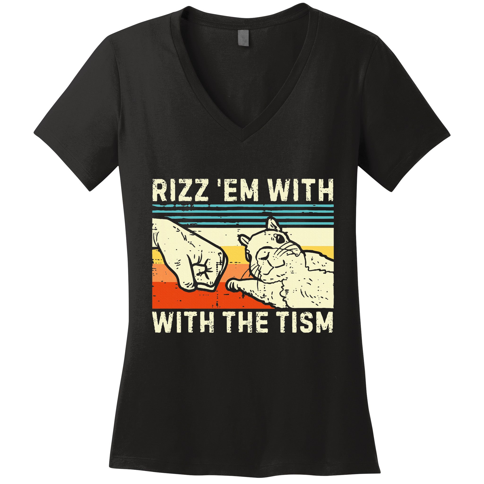 Rizz Em With The Tism Rizzler Joke Meme Rizzling Squirrel Women's V-Neck T-Shirt