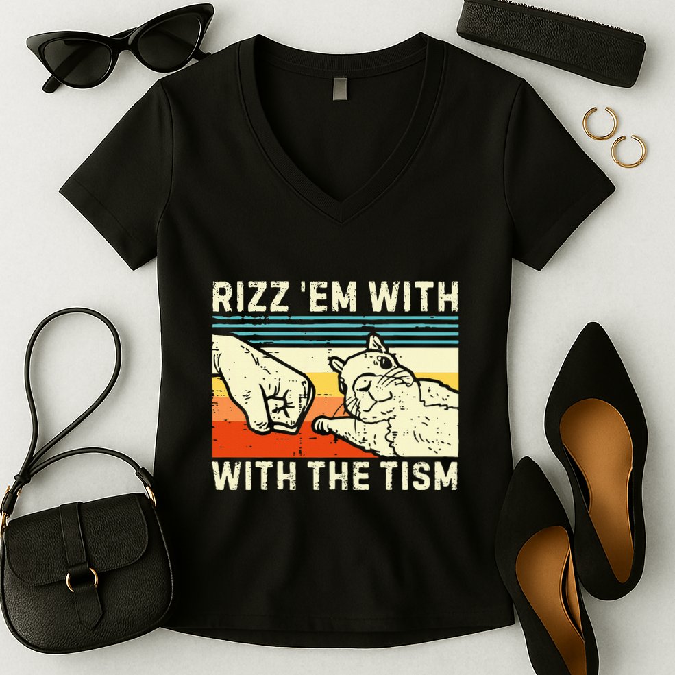 Rizz Em With The Tism Rizzler Joke Meme Rizzling Squirrel Women's V-Neck T-Shirt