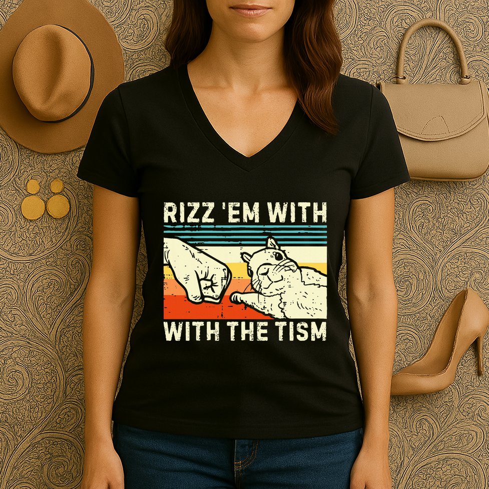 Rizz Em With The Tism Rizzler Joke Meme Rizzling Squirrel Women's V-Neck T-Shirt