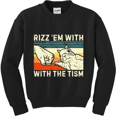 Rizz Em With The Tism Rizzler Joke Meme Rizzling Squirrel Kids Sweatshirt