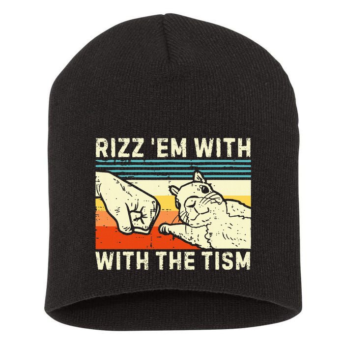Rizz Em With The Tism Rizzler Joke Meme Rizzling Squirrel Short Acrylic Beanie