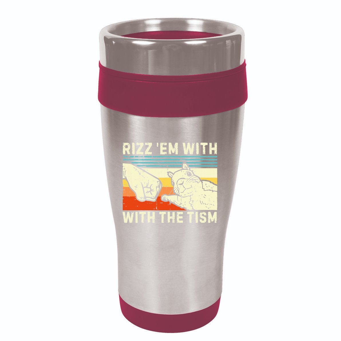 Rizz Em With The Tism Rizzler Joke Meme Rizzling Squirrel 16oz Travel Tumbler
