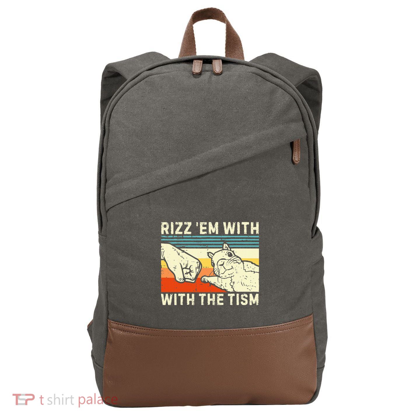 Rizz Em With The Tism Rizzler Joke Meme Rizzling Squirrel Cotton Canvas Backpack