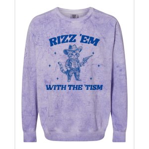 Rizz Em With The Tism Retro Cartoon Cowboy Cat Western Cute Colorblast Crewneck Sweatshirt