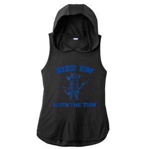 Rizz Em With The Tism Retro Cartoon Cowboy Cat Western Cute Ladies PosiCharge Tri-Blend Wicking Draft Hoodie Tank