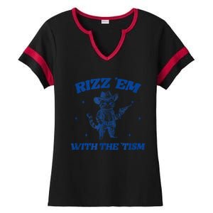 Rizz Em With The Tism Retro Cartoon Cowboy Cat Western Cute Ladies Halftime Notch Neck Tee