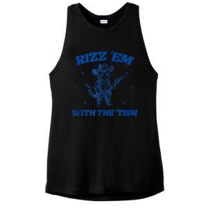 Rizz Em With The Tism Retro Cartoon Cowboy Cat Western Cute Ladies PosiCharge Tri-Blend Wicking Tank