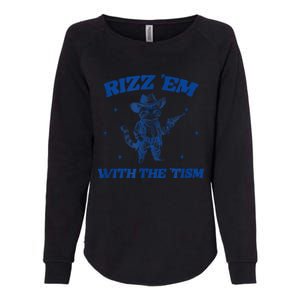 Rizz Em With The Tism Retro Cartoon Cowboy Cat Western Cute Womens California Wash Sweatshirt