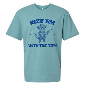 Rizz Em With The Tism Retro Cartoon Cowboy Cat Western Cute Sueded Cloud Jersey T-Shirt