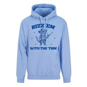 Rizz Em With The Tism Retro Cartoon Cowboy Cat Western Cute Unisex Surf Hoodie