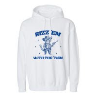 Rizz Em With The Tism Retro Cartoon Cowboy Cat Western Cute Garment-Dyed Fleece Hoodie