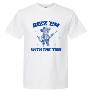 Rizz Em With The Tism Retro Cartoon Cowboy Cat Western Cute Garment-Dyed Heavyweight T-Shirt