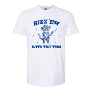 Rizz Em With The Tism Retro Cartoon Cowboy Cat Western Cute Softstyle CVC T-Shirt