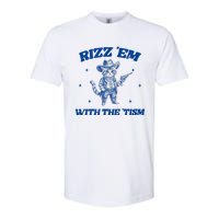 Rizz Em With The Tism Retro Cartoon Cowboy Cat Western Cute Softstyle CVC T-Shirt