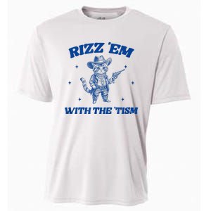 Rizz Em With The Tism Retro Cartoon Cowboy Cat Western Cute Cooling Performance Crew T-Shirt