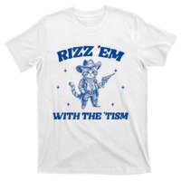 Rizz Em With The Tism Retro Cartoon Cowboy Cat Western Cute T-Shirt