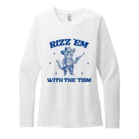 Rizz Em With The Tism Retro Cartoon Cowboy Cat Western Cute Womens CVC Long Sleeve Shirt