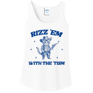 Rizz Em With The Tism Retro Cartoon Cowboy Cat Western Cute Ladies Essential Tank