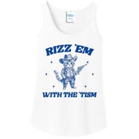 Rizz Em With The Tism Retro Cartoon Cowboy Cat Western Cute Ladies Essential Tank