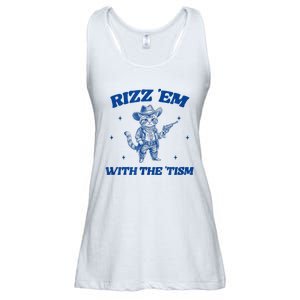 Rizz Em With The Tism Retro Cartoon Cowboy Cat Western Cute Ladies Essential Flowy Tank