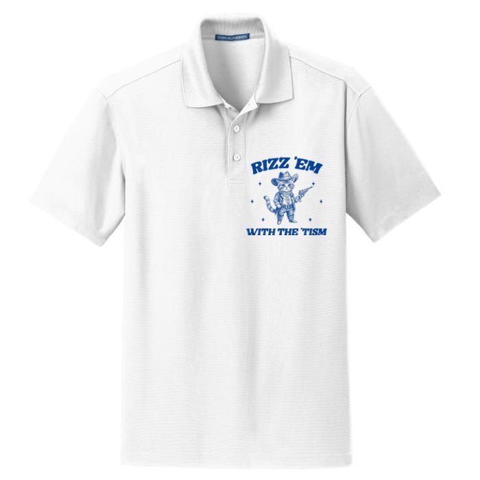 Rizz Em With The Tism Retro Cartoon Cowboy Cat Western Cute Dry Zone Grid Polo