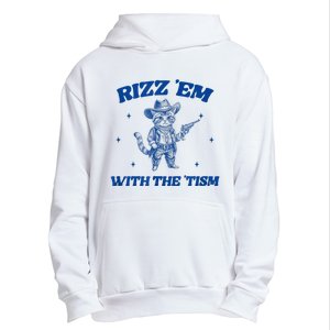 Rizz Em With The Tism Retro Cartoon Cowboy Cat Western Cute Urban Pullover Hoodie