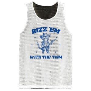 Rizz Em With The Tism Retro Cartoon Cowboy Cat Western Cute Mesh Reversible Basketball Jersey Tank