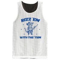 Rizz Em With The Tism Retro Cartoon Cowboy Cat Western Cute Mesh Reversible Basketball Jersey Tank