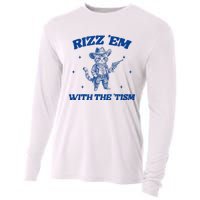 Rizz Em With The Tism Retro Cartoon Cowboy Cat Western Cute Cooling Performance Long Sleeve Crew