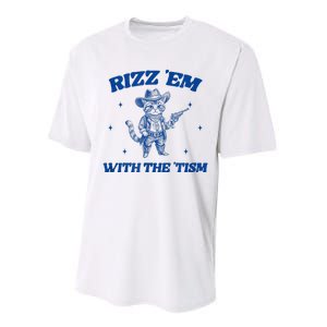 Rizz Em With The Tism Retro Cartoon Cowboy Cat Western Cute Performance Sprint T-Shirt