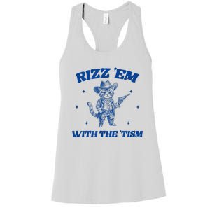 Rizz Em With The Tism Retro Cartoon Cowboy Cat Western Cute Women's Racerback Tank