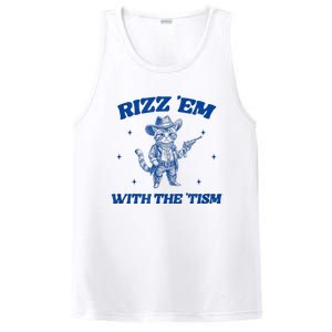 Rizz Em With The Tism Retro Cartoon Cowboy Cat Western Cute PosiCharge Competitor Tank