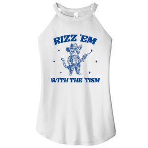 Rizz Em With The Tism Retro Cartoon Cowboy Cat Western Cute Women's Perfect Tri Rocker Tank