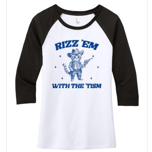 Rizz Em With The Tism Retro Cartoon Cowboy Cat Western Cute Women's Tri-Blend 3/4-Sleeve Raglan Shirt