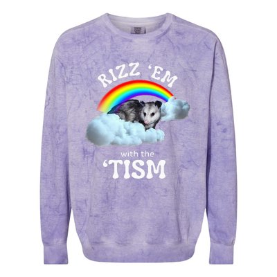 Rizz Em With The Tism Meme Autistic Opossum Colorblast Crewneck Sweatshirt