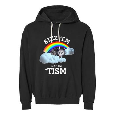 Rizz Em With The Tism Meme Autistic Opossum Garment-Dyed Fleece Hoodie