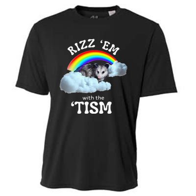 Rizz Em With The Tism Meme Autistic Opossum Cooling Performance Crew T-Shirt