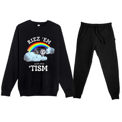 Rizz Em With The Tism Meme Autistic Opossum Premium Crewneck Sweatsuit Set