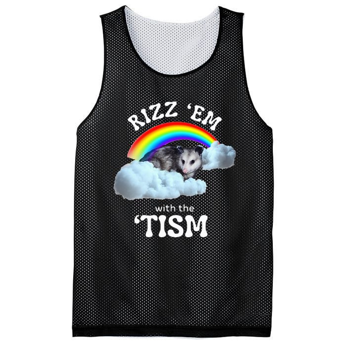 Rizz Em With The Tism Meme Autistic Opossum Mesh Reversible Basketball Jersey Tank