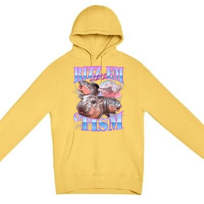 Rizz Em With The Tism Meme Moo Deng Premium Pullover Hoodie