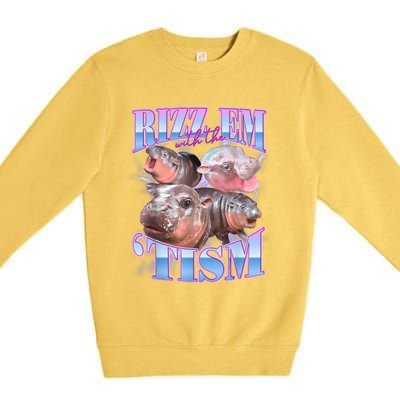 Rizz Em With The Tism Meme Moo Deng Premium Crewneck Sweatshirt