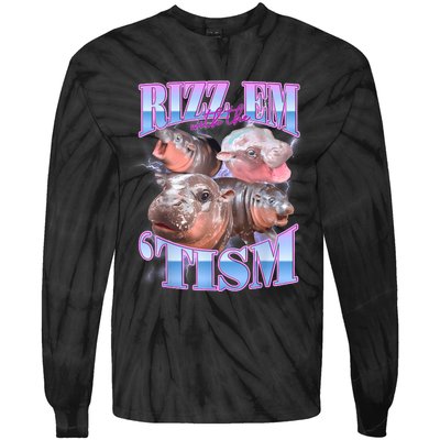 Rizz Em With The Tism Meme Moo Deng Tie-Dye Long Sleeve Shirt