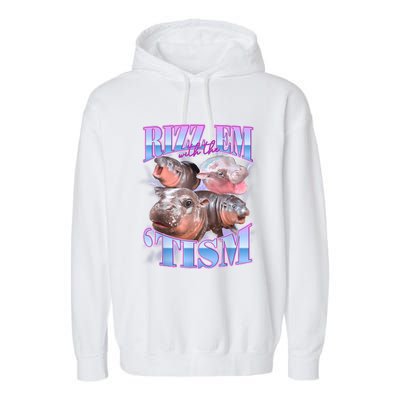 Rizz Em With The Tism Meme Moo Deng Garment-Dyed Fleece Hoodie