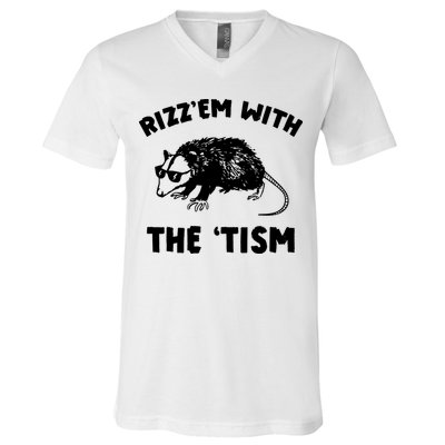 Rizz Em With The Tism Neurodivergent Autism Awareness V-Neck T-Shirt