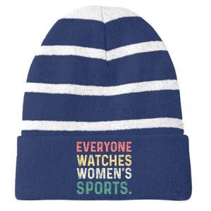 Retro Everyone Watches Womens Sports Striped Beanie with Solid Band