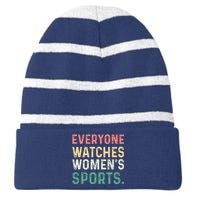 Retro Everyone Watches Womens Sports Striped Beanie with Solid Band