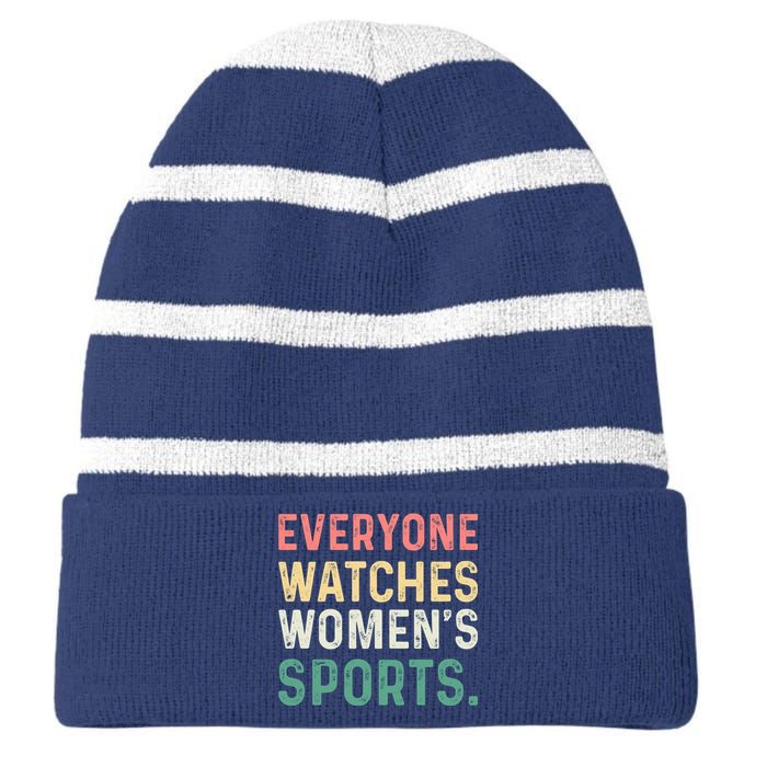 Retro Everyone Watches Womens Sports Striped Beanie with Solid Band